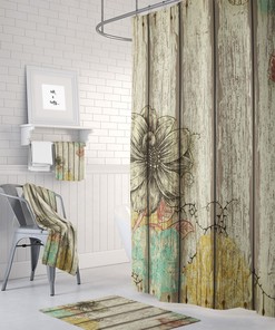 Rustic Barn Wood Floral Shower Curtain Set - Farmhouse Bath Set with Optional Towels for Cozy Bathroom Decor