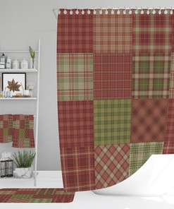 Rustic Bathroom Decor with Plaid Autumn Shower Curtain, Optional Bath Mats and Towels, and Restroom Shower Curtains
