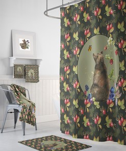 Rustic Bear Lodge Shower Curtain Set - Woodland Decor for a Cozy Look