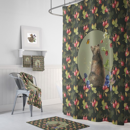 Rustic Bear Lodge Shower Curtain Set - Woodland Decor for a Cozy Look