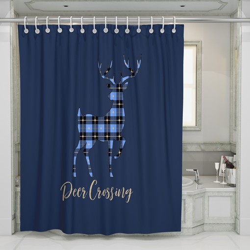 Rustic Blue Plaid Deer Shower Curtain with Rustic Bath Set for Cozy Bathroom Decor - Image 3