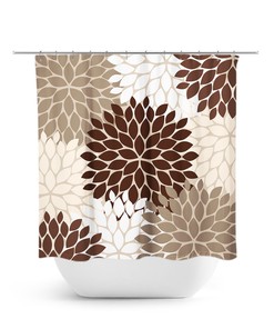 Rustic Brown Tan Vintage Floral Shower Curtain | Fabric Bath Decor for Girls Bathroom