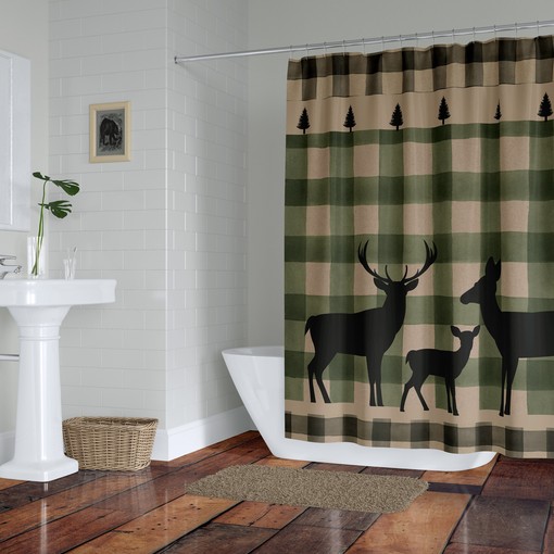 Rustic Buffalo Plaid Deer Shower Curtain Set - Woodland Bath Accessories with a Rustic Touch - Image 2