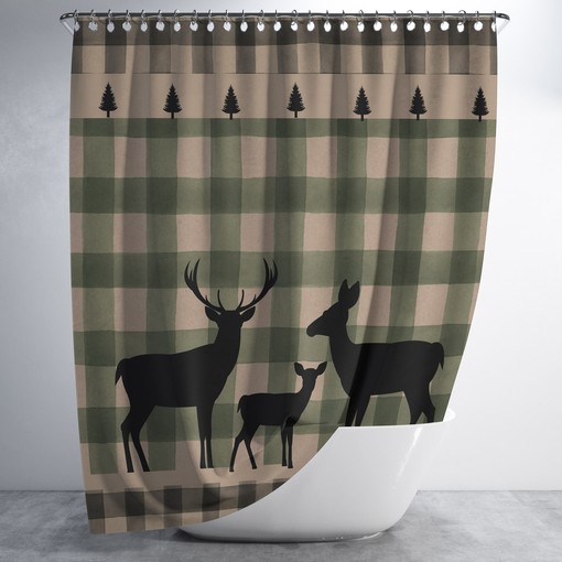 Rustic Buffalo Plaid Deer Shower Curtain Set - Woodland Bath Accessories with a Rustic Touch - Image 3