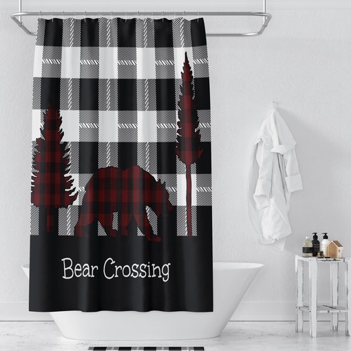 Rustic Buffalo Plaid Shower Curtain with Woodland Bear Bathroom Decor for Woodsy Charm - Image 2