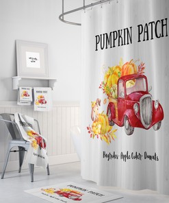 Rustic Country Pumpkin Patch Shower Curtain with Rustic Bath Set for Seasonal Bathroom Decor