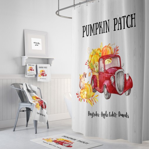 Rustic Country Pumpkin Patch Shower Curtain with Rustic Bath Set for Seasonal Bathroom Decor
