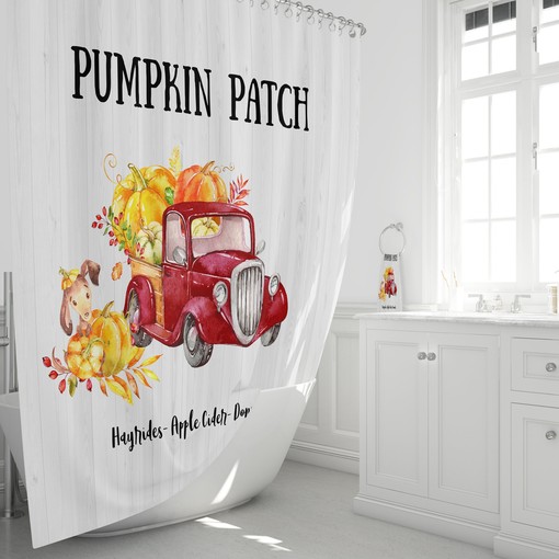 Rustic Country Pumpkin Patch Shower Curtain with Rustic Bath Set for Seasonal Bathroom Decor - Image 2