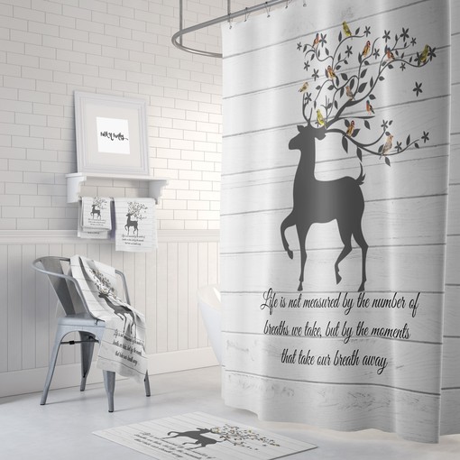 Rustic Country Shower Curtain - Woodland Deer Bathroom Decor, Faux Wood and Rustic Design Fits Farmhouse Style - Image 2