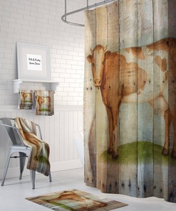 Rustic Cow Shower Curtain for Nature Lovers with Farmhouse Design