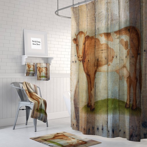 Rustic Cow Shower Curtain for Nature Lovers with Farmhouse Design