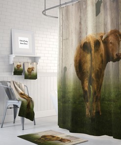 Rustic Cow Shower Curtain with Farmhouse Bathroom Decor for Country Charm