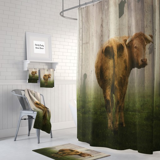 Rustic Cow Shower Curtain with Farmhouse Bathroom Decor for Country Charm