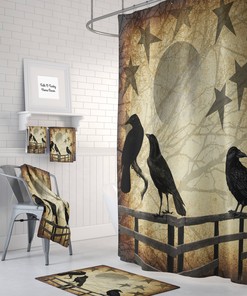 Rustic Crows and Stars Shower Curtain for Primitive Country Farmhouse Bathroom Decor- SHOWER51