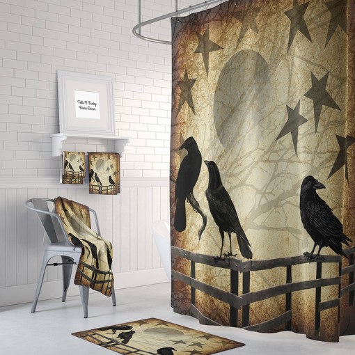 Rustic Crows and Stars Shower Curtain for Primitive Country Farmhouse Bathroom Decor- SHOWER51
