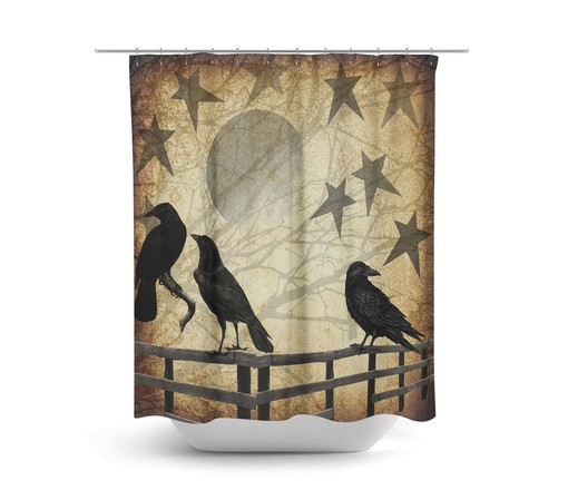 Rustic Crows and Stars Shower Curtain for Primitive Country Farmhouse Bathroom Decor- SHOWER51 - Image 2