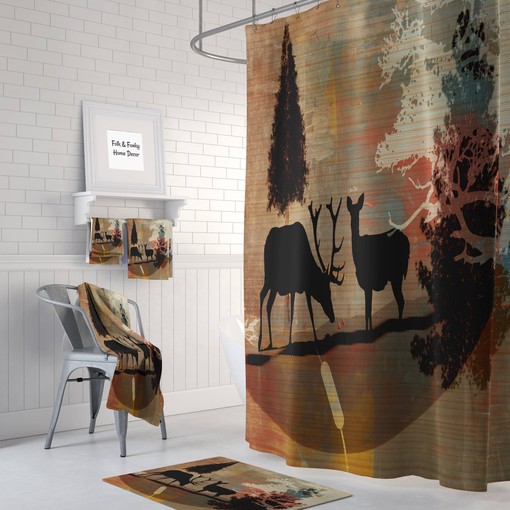 Rustic Deer Shower Curtain for Woodland Chalet-style Decor