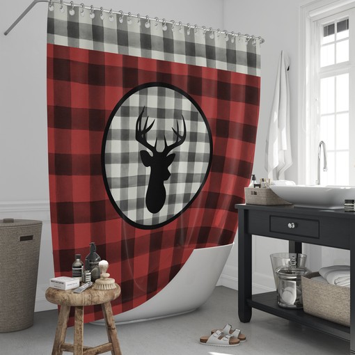 Rustic Deer Shower Curtain with Buffalo Plaid Optional Bathroom Set and Country Charm - Image 2