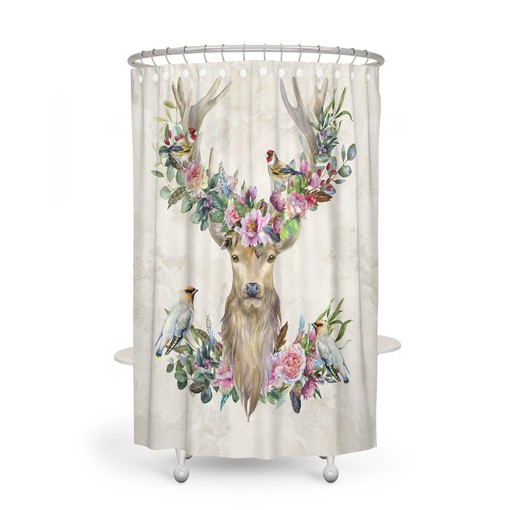 Rustic Deer and Birds Floral Shower Curtain Set - Optional Towels and Mat for Nature-Loving Bathroom Decor - Image 2