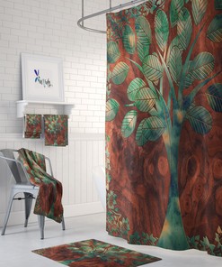 Rustic Faiths Tree Wood Grain Shower Curtain Set for a Natural Bathroom