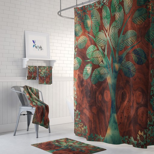 Rustic Faiths Tree Wood Grain Shower Curtain Set for a Natural Bathroom