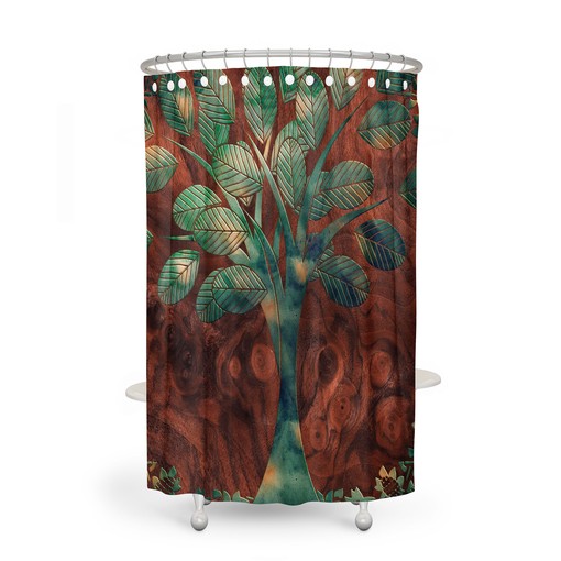 Rustic Faiths Tree Wood Grain Shower Curtain Set for a Natural Bathroom - Image 3