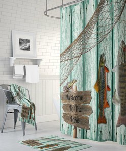 Rustic Fishing Grunge Shower Curtain with Primitive Weathered Wood Bathroom Decor for a Rustic Lodge Feel