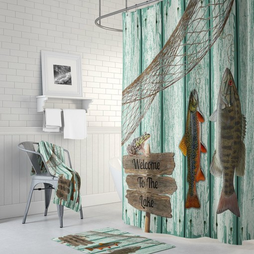Rustic Fishing Grunge Shower Curtain with Primitive Weathered Wood Bathroom Decor for a Rustic Lodge Feel