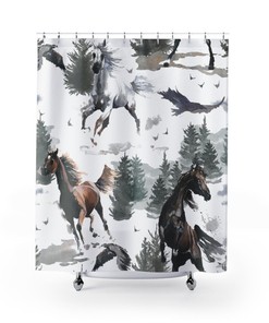 Rustic Horse Theme Bedroom Shower Curtain for Western Equestrian Bathroom Decor