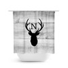 Rustic Hunting Lodge Monogram Shower Curtain with Deer Head Antler Bathtub Curtain for a Woodland Bathroom