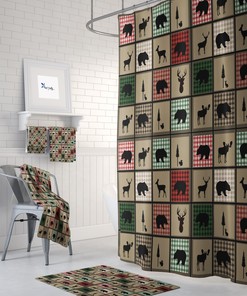 Rustic Lodge Buffalo Plaid Shower Curtain with Matching Bath Accessories for Cozy Bathroom Decor