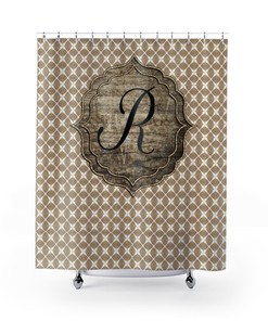 Rustic Monogram Shower Curtain - Personalized Vintage Farmhouse Bathroom Decor