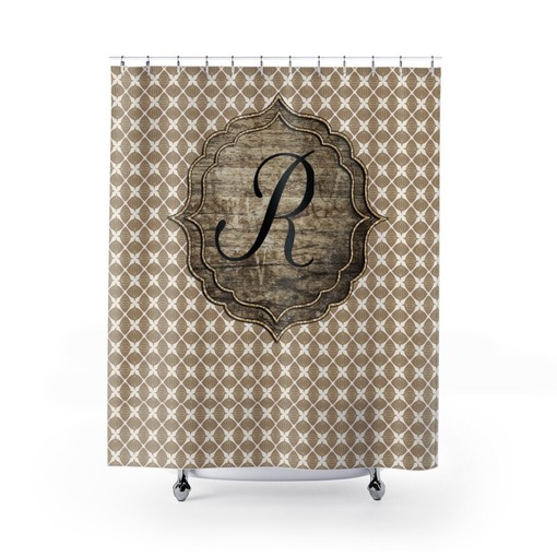 Rustic Monogram Shower Curtain - Personalized Vintage Farmhouse Bathroom Decor