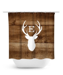 Rustic Monogram Shower Curtain with Deer Head Antler Bathtub Curtain for Woodland Bathroom - SHOWER49