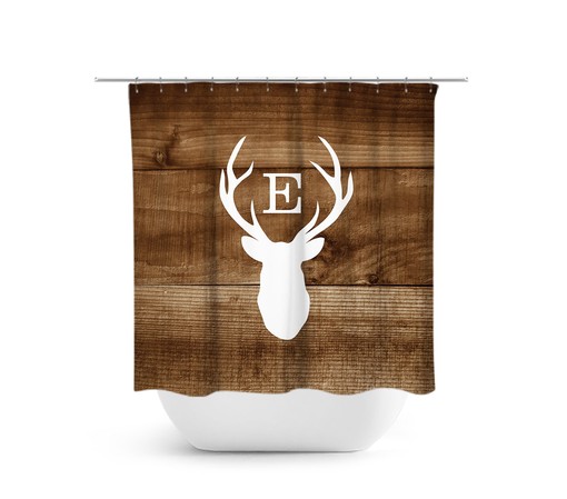 Rustic Monogram Shower Curtain with Deer Head Antler Bathtub Curtain for Woodland Bathroom - SHOWER49