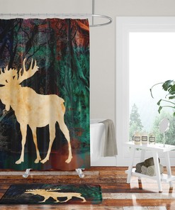 Rustic Moose Shower Curtain with Woodland Bathroom Decor and Natural Elements