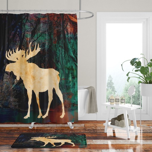 Rustic Moose Shower Curtain with Woodland Bathroom Decor and Natural Elements