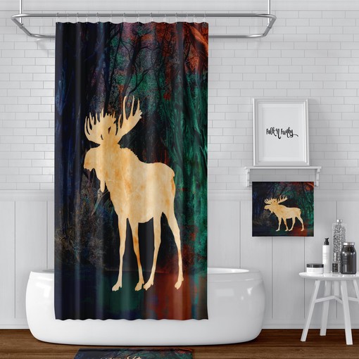 Rustic Moose Shower Curtain with Woodland Bathroom Decor and Natural Elements - Image 2