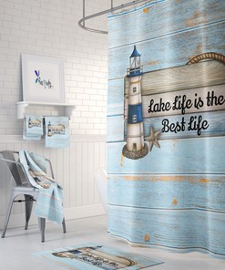 Rustic Nautical Lighthouse Shower Curtain Set - Coastal Decor for Your Bathroom