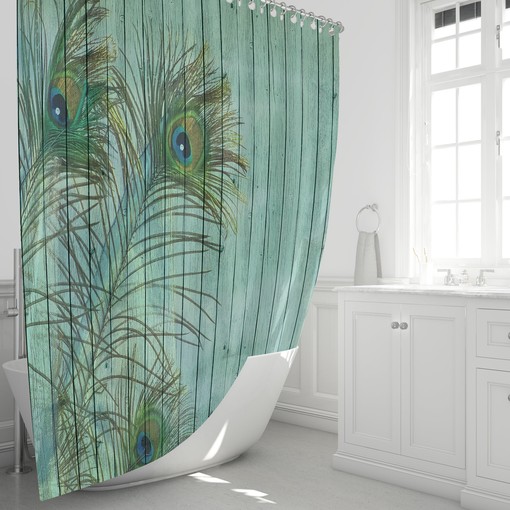 Rustic Peacock Feather Shower Curtain - Add a Touch of Wildlife to Your Bathroom - Image 2