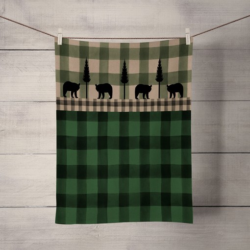Rustic Plaid Bear Shower Curtain Set with Green Buffalo Plaid Bath Accessories for Cozy Bathroom Decor - Image 3