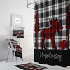 Rustic Plaid Moose Shower Curtain Set with Buffalo Plaid Bath Accessories for Cozy Bathroom Decor