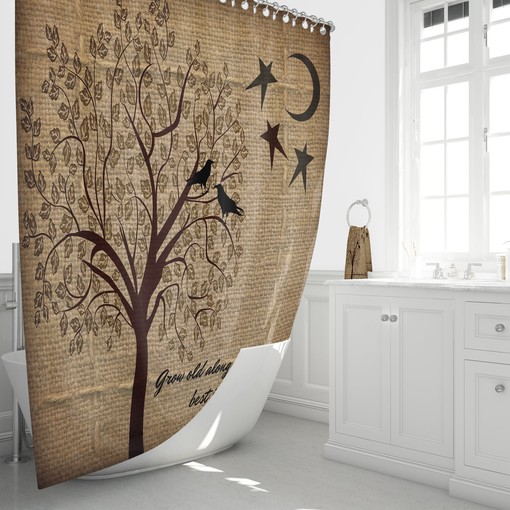 Rustic Primitive Grow Old With Me Shower Curtain for a Country Bathroom