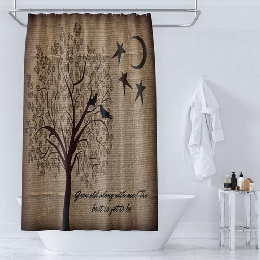 Rustic Primitive Grow Old With Me Shower Curtain for a Country Bathroom - Image 2