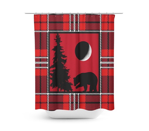 Rustic Red Plaid Woodland Shower Curtain with Optional Accessories - Image 2