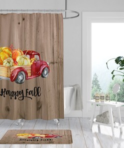 Rustic Red Truck with Pumpkins Shower Curtain - Perfect for Your Fall Bathroom Decor