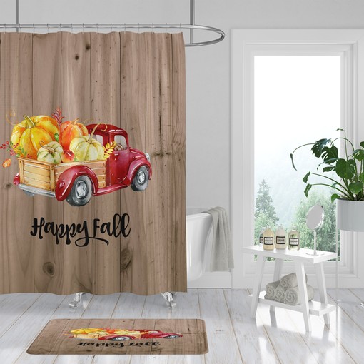 Rustic Red Truck with Pumpkins Shower Curtain - Perfect for Your Fall Bathroom Decor