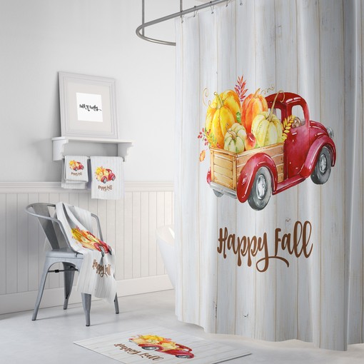 Rustic Red Truck with Pumpkins Shower Curtain - Perfect for Your Fall Bathroom Decor - Image 3