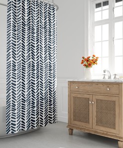Rustic Tribal Shower Curtain with Herringbone Pattern, Mid-Century Minimalist Design