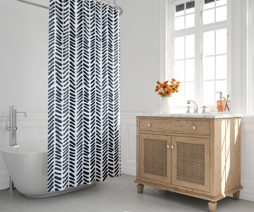 Rustic Tribal Shower Curtain with Herringbone Pattern, Mid-Century Minimalist Design